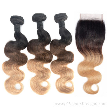Grade 9A Peruvian Cuticle Aligned Body Wave Human Hair Bundles 4 Bundles With Closure